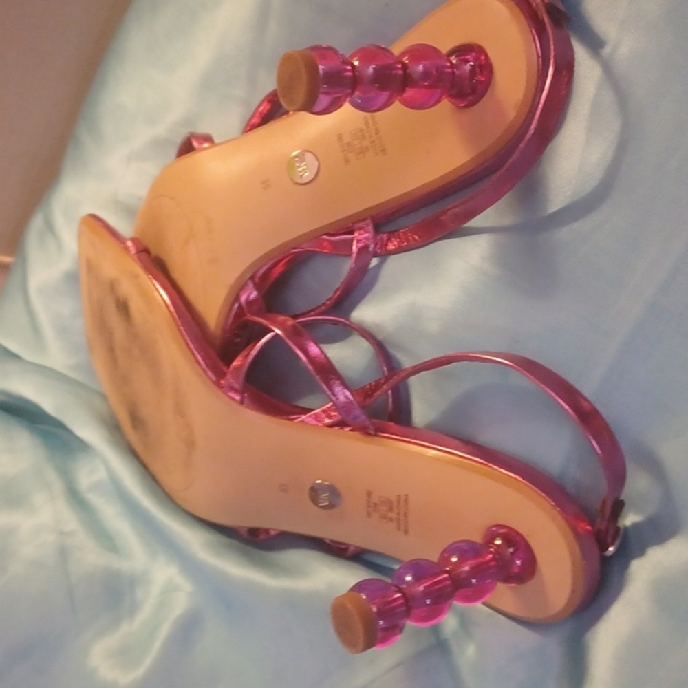 NWT Zara Pink Metallic Strappy Round Heels - Picture 5 of 7